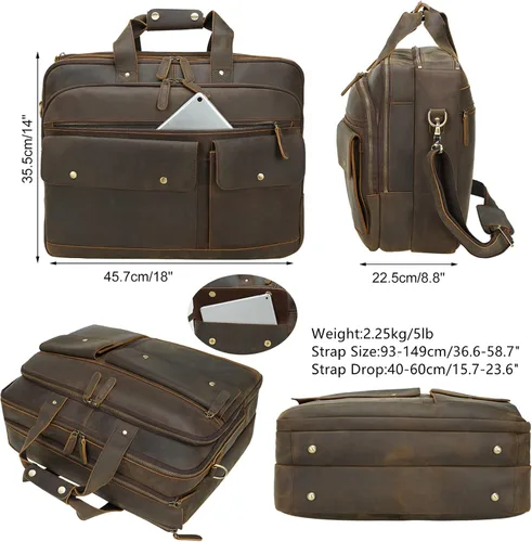 Vista 2 de Maletín XL de cuero de 18 pulgadas para hombres que se adapta a portátiles de 17 pulgadas, bolsa cruzada de mensajero de viaje de negocios