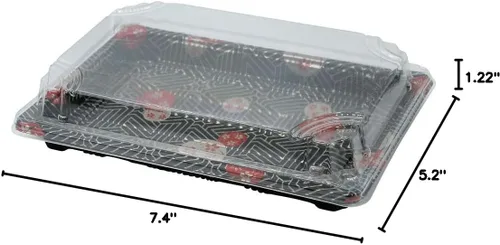 Vista 4 de Bandejas de sushi negras con tapas de 7.25 x 5 pulgadas, caja de embalaje desechable de sushi, contenedor de transporte, cajas para llevar