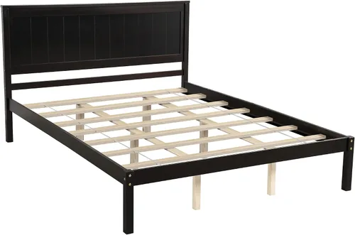 Vista 5 de Harper & Bright Designs Base de cama de madera tamaño Queen con cabecero y estribo, cama de plataforma tamaño Queen con soporte de listones
