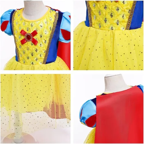 Vista 15 de HIHCBF Disfraz de princesa blanca como la nieve para niñas, cumpleaños, Navidad, Halloween, carnaval (con accesorios)