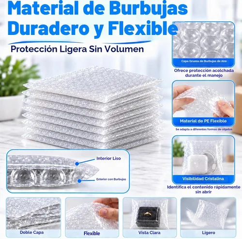 Vista 4 de Bolsas de burbujas de 5 x 8 pulgadas, 25 bolsas de burbujas de doble pared a prueba de golpes, bolsas de burbujas transparentes para embalaje