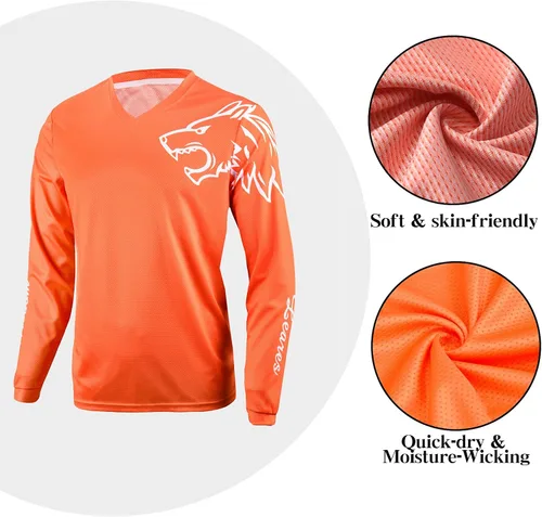 Vista 4 de Camisetas de ciclismo de montaña para hombre, manga larga, MTB Off-Road Motocross Jersey de secado rápido y absorbe la humedad