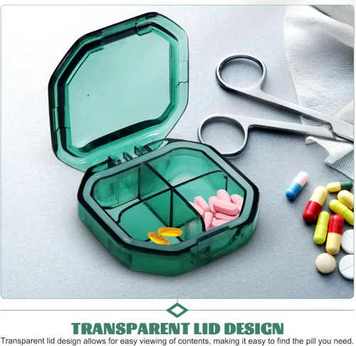 Vista 3 de iplusmile Estuche portátil para medicina, 4 compartimentos, organizador de píldoras compacto para viajes, uso diario, vitaminas, suplementos, caja