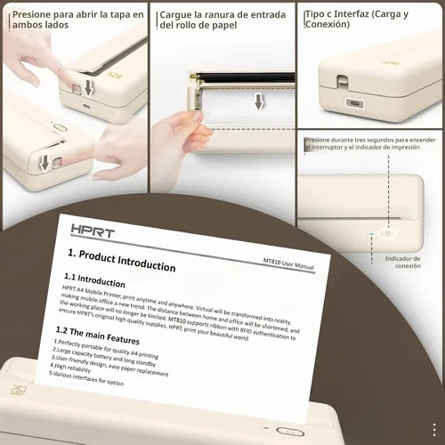 Vista 5 de HPRT Impresora portátil inalámbrica - Impresora térmica Bluetooth para Beige