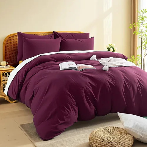 Vista 239 de NEXHOME PRO Funda de edredón Twin XL 100% algodón lavado, transpirable, duradera, texturizada, similar al lino, juego de ropa de cama para el hogar