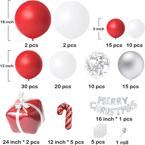 Vista 2 de Kit de arco de globos de Navidad, kit de guirnalda de globos rojos y blancos con caja de regalo, globos de aluminio de Feliz Navidad para Xmas01