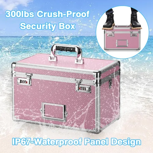 Vista 6 de LOCKCURX Caja de almacenamiento con cerradura de 11 x 7 x 8.3 pulgadas con cerradura de combinación, caja fuerte portátil para documentos