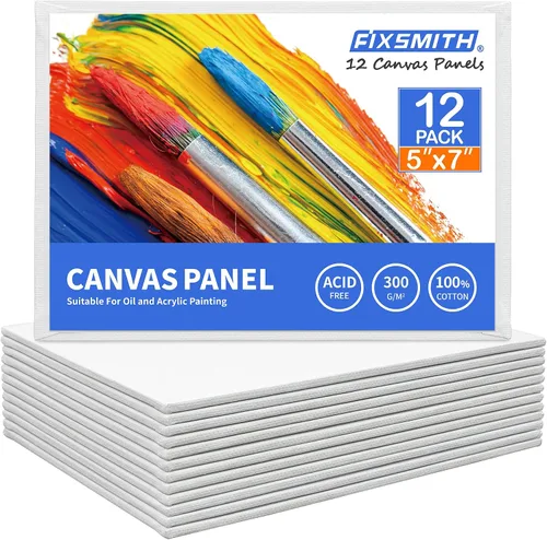 Vista 31 de FIXSMITH - Bastidores de lienzo para pintar 4x4 pulgadas, paquete súper económico de 24 mini lienzos, paneles de lienzo en blanco, 100% algodón