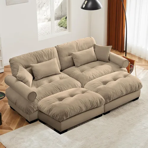 Vista 98 de Otomana beige para sofá modular modular, sofá individual, asiento otomano para sofá modular convertible, sofás de terciopelo para sala de estar