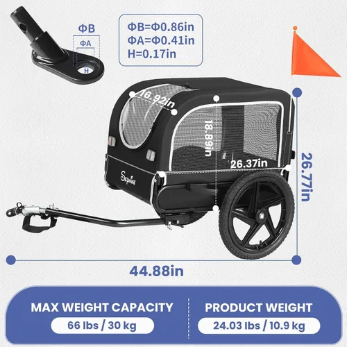Vista 7 de Sepnine Remolque de bicicleta para perro, carrito de perro para bicicleta, adecuado para mascotas pequeñas y medianas, marco de carrito fácil