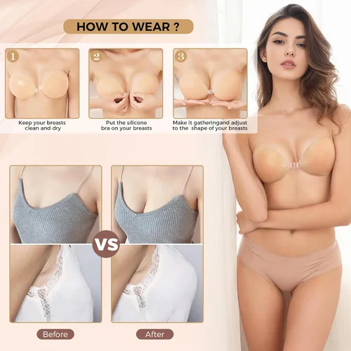 Vista 4 de AURUZA Adhesive Bra, Strapless Sticky Invisible Push up, Reusable Silicone Bra for Strapless Backless