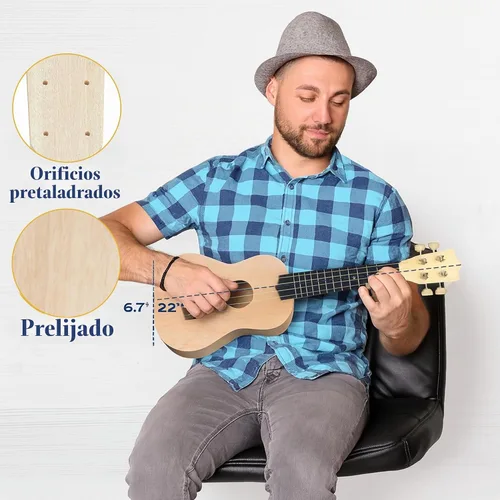 Vista 2 de Kit de ukelele de bricolaje: construye tu propia guitarra con kit de ukelele soprano de 21 pulgadas, incluye 33 piezas para hacer tu propio ukelele