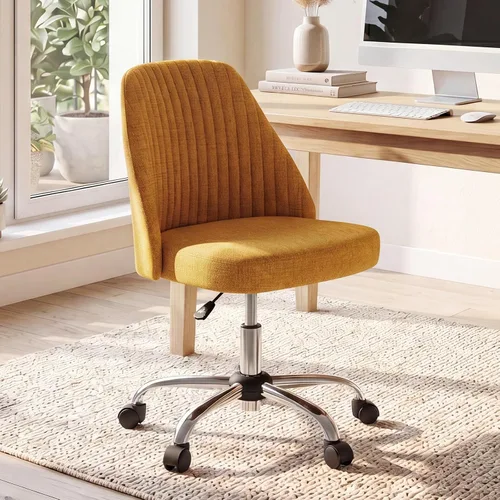 Vista 12 de DUMOS Silla de oficina, cómoda silla de escritorio giratoria con ruedas, asiento ancho, sin brazos, altura ajustable, sillas de computadora