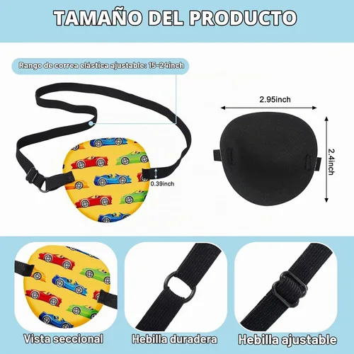 Vista 2 de Timgle - Parches de ojos ajustables para niños, 12 unidades Reusable Soft Single Eye Patch with Elastic Strap Halloween Eyepatchs for Girls Boys