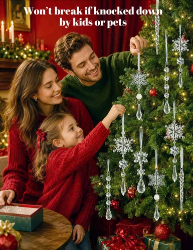 Vista 9 de 23 adornos navideños de cristal, copos de nieve, decoración
