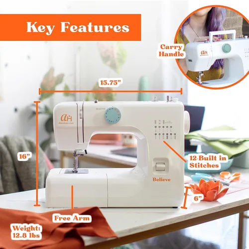Vista 3 de La máquina de coser Believe para principiantes de American Home hace que coser para principiantes sea fácil en máquina de coser pequeña portátil