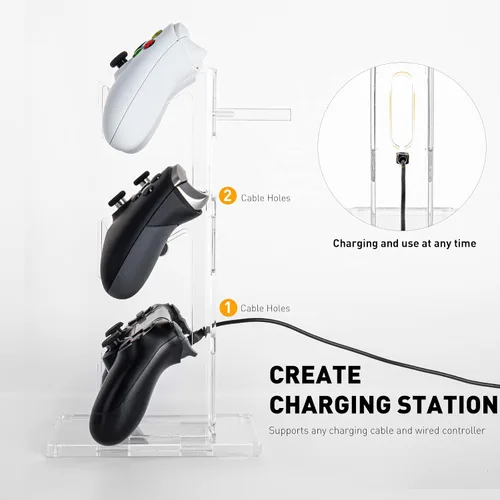 Vista 32 de OAPRIRE Headset and Controller Stand with Lights, 2 Tier Acrylic Game Controller Holder, Controller and Headset Stand for Desktop,Universal Design