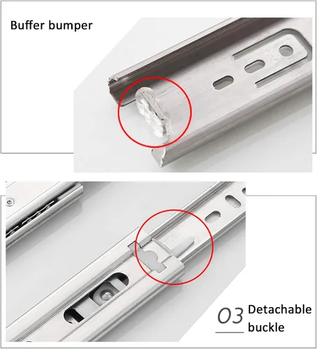 Vista 8 de 1 par de corredores de cajón de muebles de acero inoxidable resistente, montaje lateral de rodamientos de bolas para el hogar, capacidad de carga