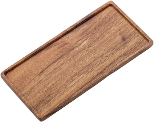 Vista 8 de Vandroop Bandeja de madera para servir, pequeñas bandejas decorativas para fiestas, aperitivos, té/café y queso, juego de 2 tablas de madera hechas