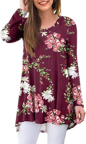 Vista 65 de AWULIFFAN Blusa tipo túnica holgada de manga larga con cuello redondo para mujer