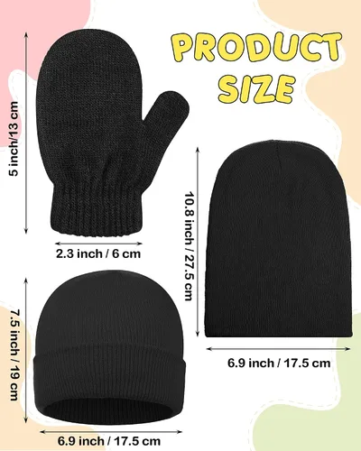Vista 2 de Juego de 4 gorros de invierno para niños con guantes de punto, gorro suave para niños y niñas