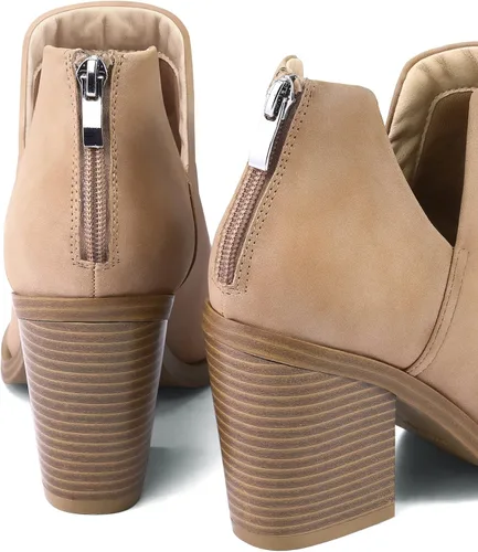 Vista 3 de mysoft Botines para mujer, sin cordones, puntera puntiaguda, gruesos, apilados, de tacón medio