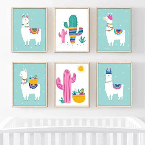 Vista 2 de Andaz Press Póster de arte de pared colgante sin marco para habitación de niños con temática de llama, 8.5 x 11 pulgadas, aguamarina, bonitos