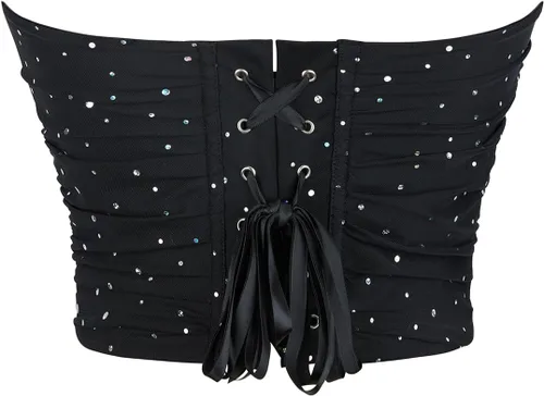 Vista 3 de Strapless Corset Top for Women Lace Up Bustier Clubwear Going Out Negro