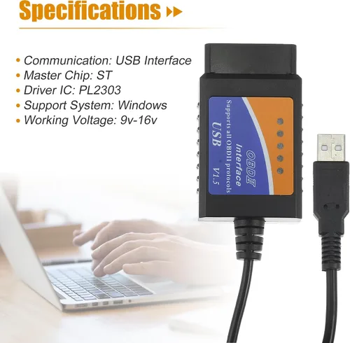 Vista 6 de X AUTOHAUX MINI OBDII USB V1.5 escáner OBD2 adaptador cable de diagnóstico para múltiples marcas CAN-Bus para Windows Escáner de fallas de coche