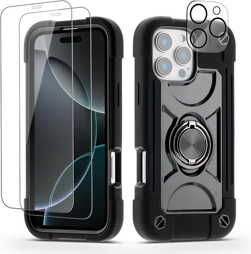 Vista 89 de Funda para iPhone 11 de 6.1 pulgadas con soporte de anillo, con 2 protectores de pantalla de vidrio, resistente a los golpes, resistente a