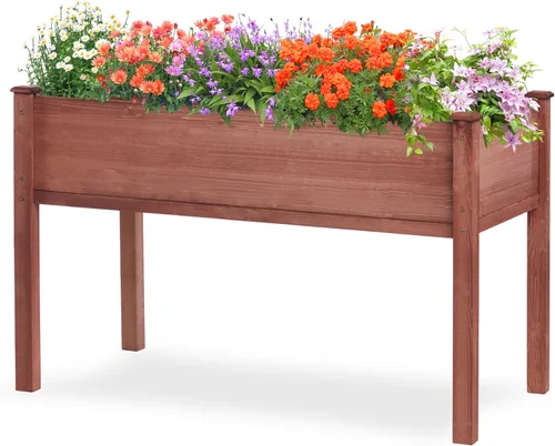 Vista 12 de Cama de jardín elevada con patas (31 x 16 x 31 pulgadas), maceta elevada de madera maciza para exteriores