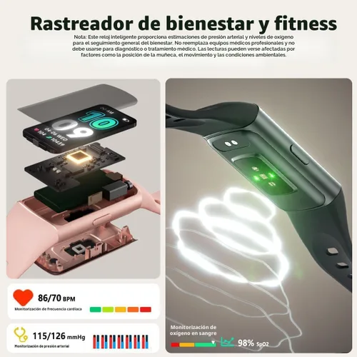 Vista 4 de FITVII FINO 2 Slim Fitness Tracker, reloj inteligente con oxígeno en sangre, monitor de sueño, frecuencia cardíaca 24/7 y presión arterial, IP68