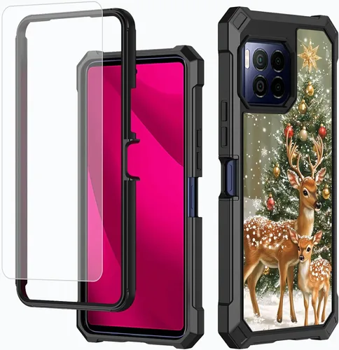 Vista 52 de Funda para T-Mobile Revvl 7 de 6.6 pulgadas con protector de pantalla, policarbonato duro de doble capa resistente y TPU suave a prueba de golpes