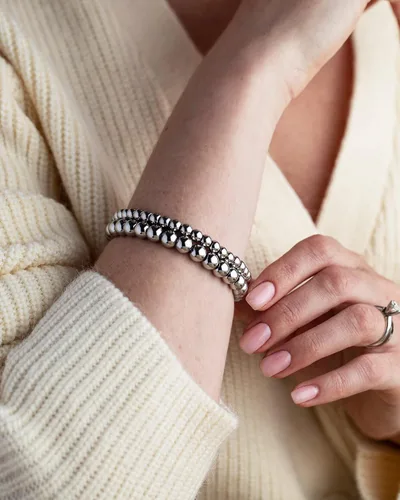 Vista 2 de Shiena Pulsera de cadena de bolas de cuentas de acero inoxidable quirúrgico con extensor