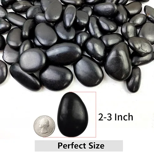 Vista 2 de YISZM Piedras negras de 5 libras para plantas, 2-3 pulgadas de alto pulido natural grandes rocas de río para paisajismo, piedras decorativas