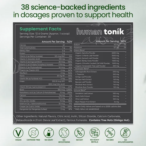 Vista 3 de Superalimento en polvo 100% natural de verduras – Suplemento diario con 38 superalimentos, vitaminas y minerales – Apoya la energía, el estrés