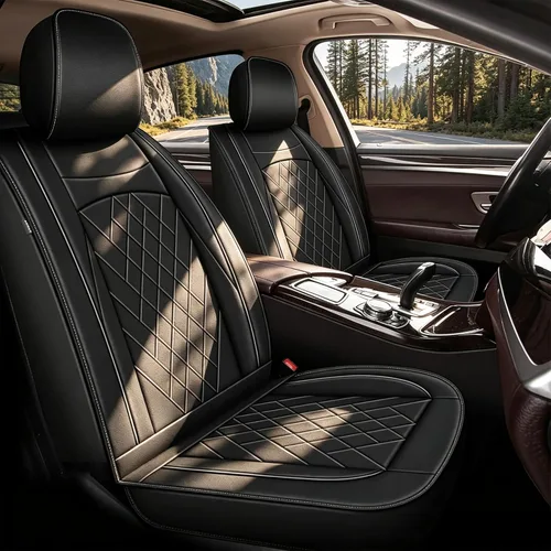 Vista 12 de CX-5 - Fundas de asiento delantero de piel sintética para Mazda CX-5 2013-2024 (negro y beige)