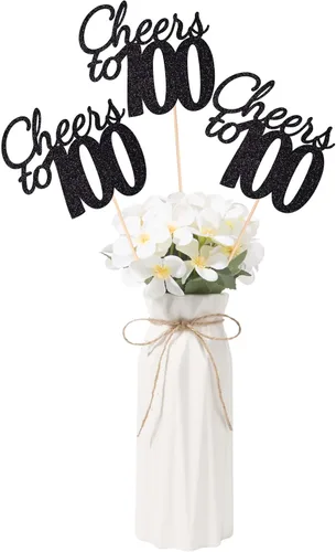 Vista 19 de Gexolenu Cheers to 21, paquete de 10 centros de mesa con purpurina dorada de doble cara para cumpleaños número 21 para mesas, palitos decorativos