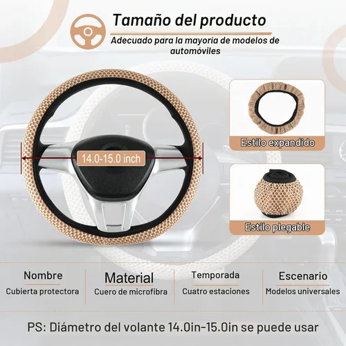 Vista 2 de Alpmosn Funda Elástica Extensible para Volante, Microfibra Transpirable de Seda de Hielo, Antideslizante, Accesorios de Interior de Automóvil Beige
