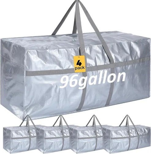 Vista 47 de 4 Piezas Bolsas de Mudanza Grandes con Cremallera y Asas Bolsas de Lona Tipo Duffle Plegables de Almacenamiento Extra Resistentes Extra Grandes