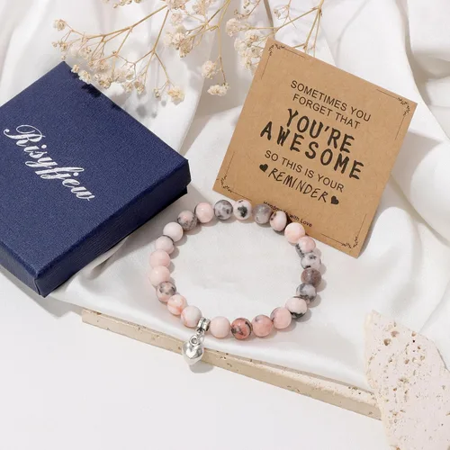Vista 6 de Risyfjew Regalos para mujeres, pulseras curativas de piedra natural, regalos inspiradores para mejores amigas, hermana, mamá, niñas y ella