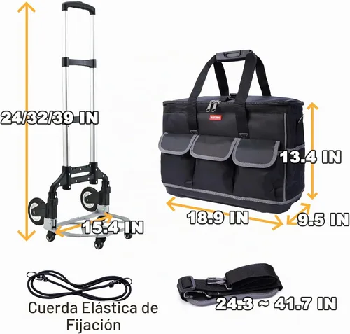 Vista 7 de Bolsa de herramientas con ruedas - Carro de aleación de aluminio para electricista y HVAC