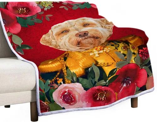 Vista 2 de Zocoshi Manta personalizada de retrato de mascota, retrato de mascota personalizado, manta de retrato de mascota real, manta de regalo conmemorativa