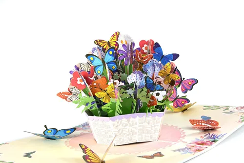 Vista 2 de Teabug Cards Cesta de coloridas mariposas emergentes, tarjeta de cumpleaños, tarjeta del día de la madre, tarjeta de recuperación, tarjeta