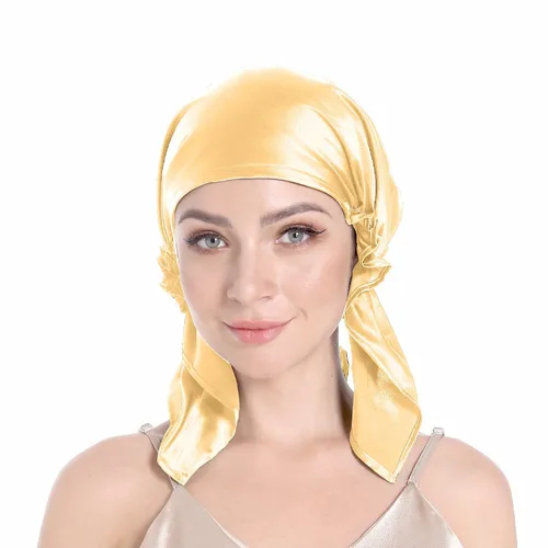 Vista 4 de SissiLita Gorro de seda 100% para dormir con banda de corbata, gorro de dormir grande para cabello rizado, envoltura para el cabello para el cuidado