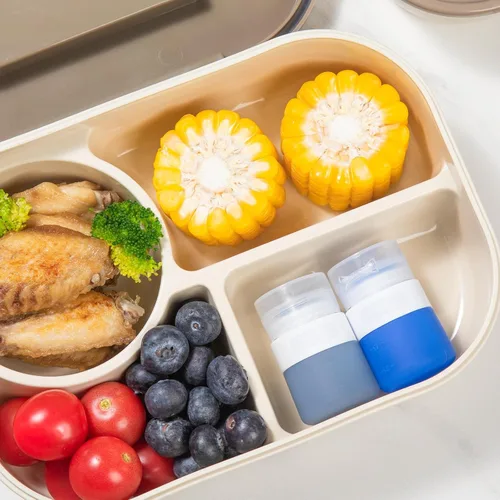 Vista 2 de MICEBAY Botellas exprimibles de condimentos para salsas, mini recipiente de silicona para aderezo de ensalada de 1 onza para llevar con bolsa