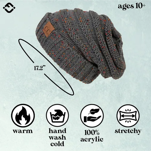 Vista 204 de Funky Junque Gorro de moda de punto trenzado de talla extragrande, grueso, abrigado, suave y holgado