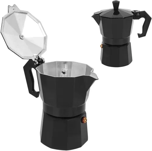 Vista 7 de Olla para hacer café expreso, 5.1 fl oz, 3 tazas de aluminio, cafetera italiana espresso greca, cafetera percoladora (negro)