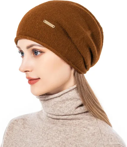 Vista 2 de QUEENFUR Gorro de punto holgado para mujer, gorro de esquí de cachemira, gorro de invierno suave y cálido