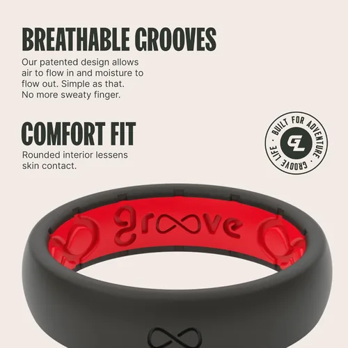 Vista 3 de Groove Life Anillo de boda de goma transpirable para mujer, diseño único, anillo de ajuste cómodo